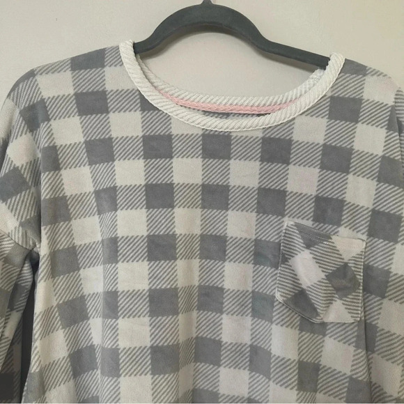 Cuddl Duds White and Gray Gingham Print Long Sleeve Fleece Top Size M - Picture 3 of 10